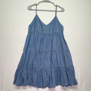 1250 Degrees Celsius Women's Blue Chambray Babydoll Tank Top Dress Adj Straps M